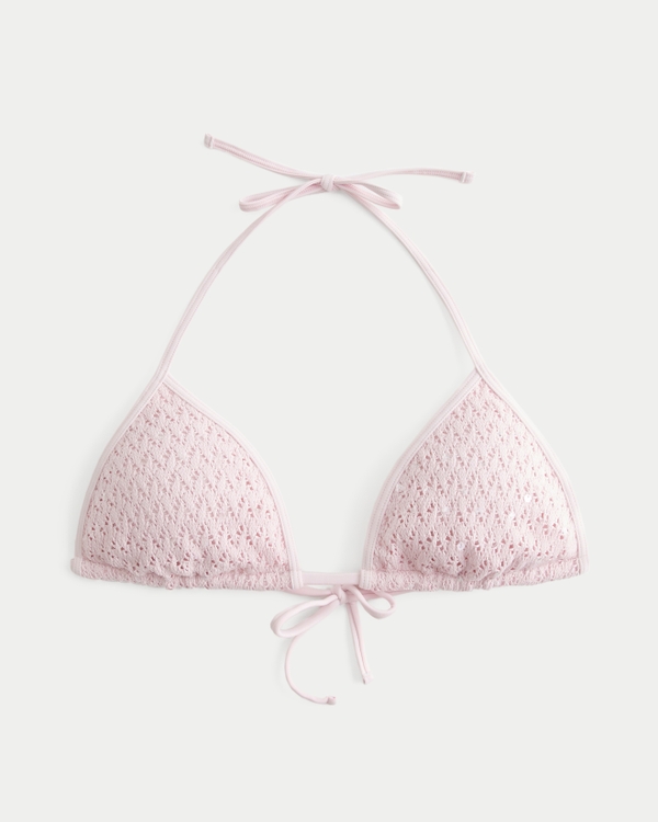 Crochet-Style Sequin Triangle Bikini Top, Light Lilac view 1