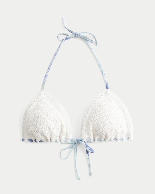 Crochet-Style Triangle Bikini Top, White view 1