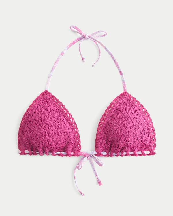 Crochet-Style Triangle Bikini Top, Dark Pink view 1