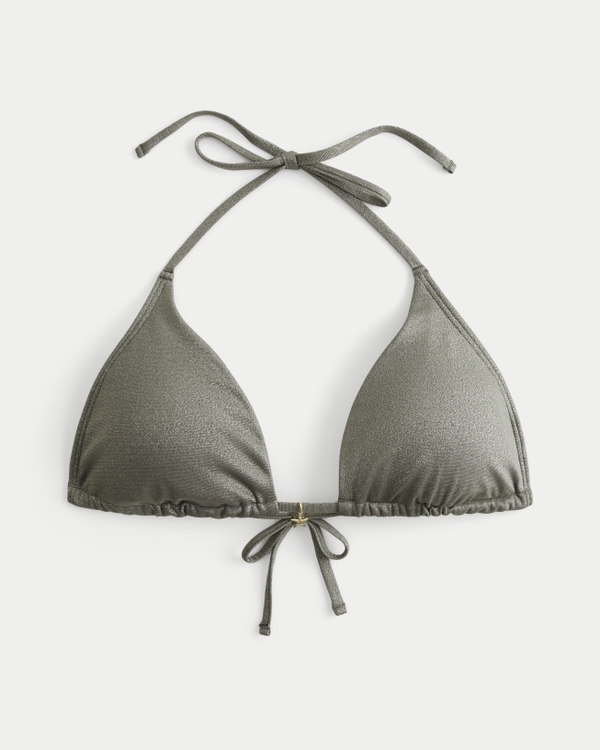 Shimmer Multi-Way Triangle Bikini Top, Olive Green Shine view 1