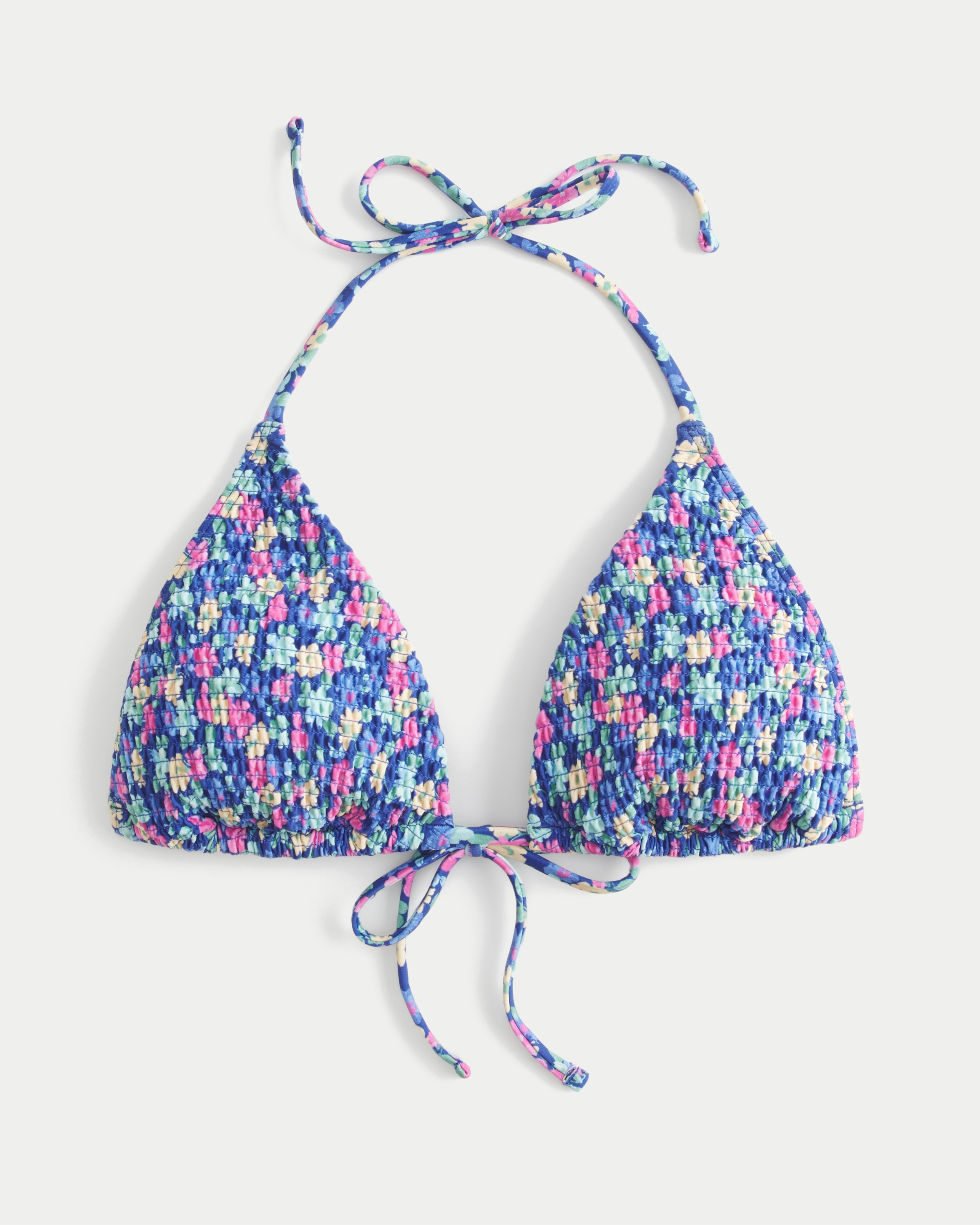 Smocked Halter Triangle Bikini Top