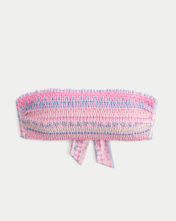 Smocked Bandeau Bikini Top, Pink Stripe view 1
