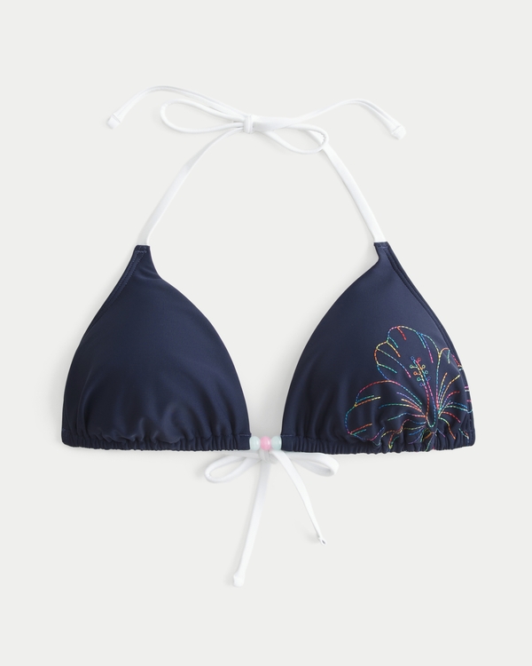 Spring Break Halter Triangle Bikini Top, Navy Blue view 1