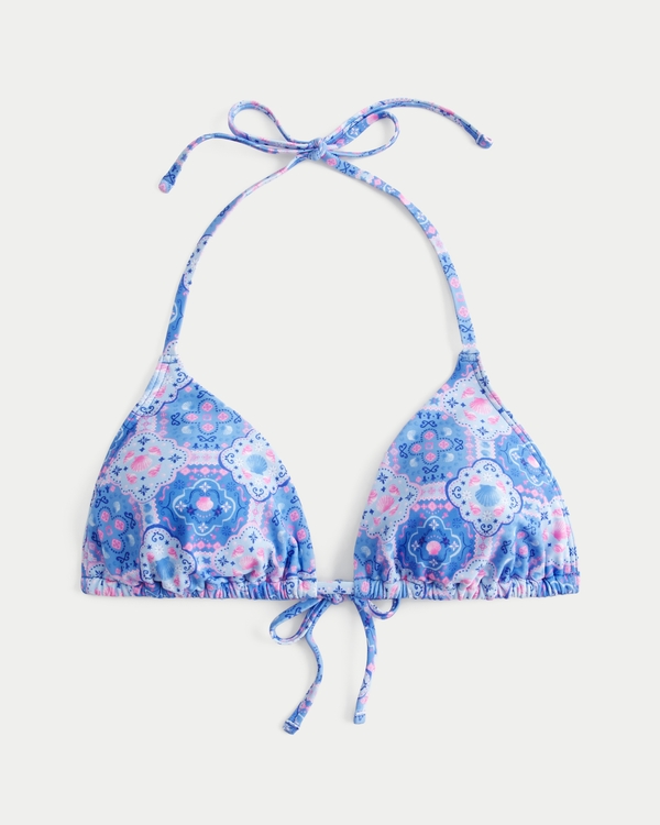 Spring Break Halter Triangle Bikini Top, Blue Pattern view 1