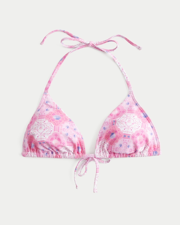 Spring Break Halter Triangle Bikini Top, Pink Pattern view 1