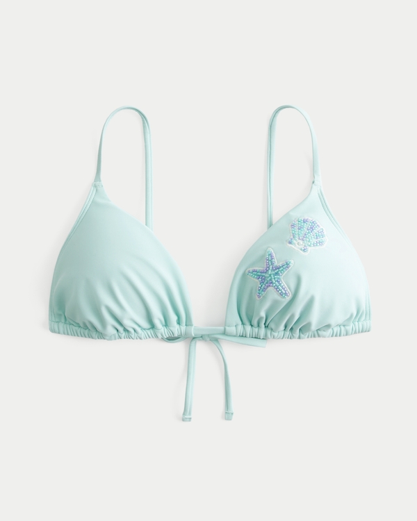 Over-the-Shoulder Beaded Triangle Bikini Top, Icy Blue view 1