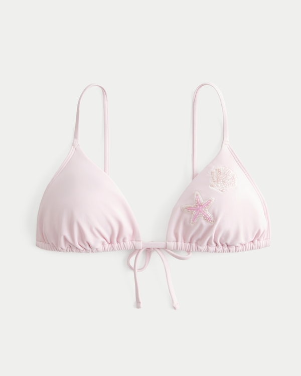 Over-the-Shoulder Beaded Triangle Bikini Top, Light Lilac view 1
