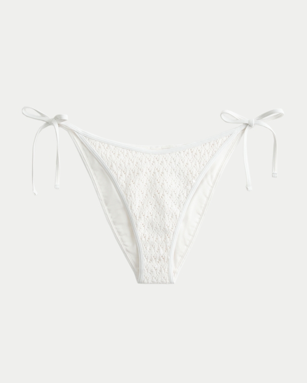 Sequin Crochet-Style Side Tie Cheeky Bikini Bottom, White view 1