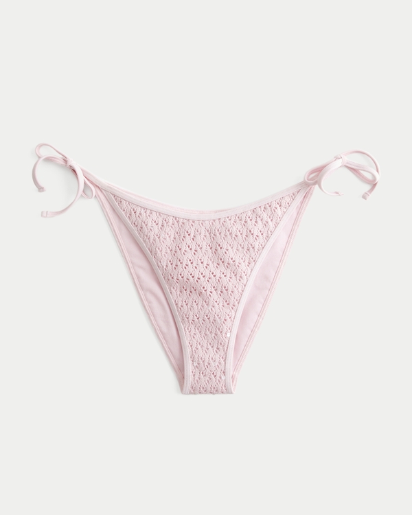 Sequin Crochet-Style Side Tie Cheeky Bikini Bottom, Light Lilac view 1