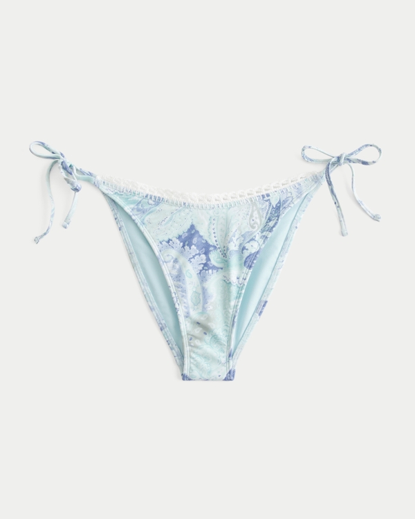 Crochet-Style Trim Side Tie Cheeky Bikini Bottom, Ice Blue view 1