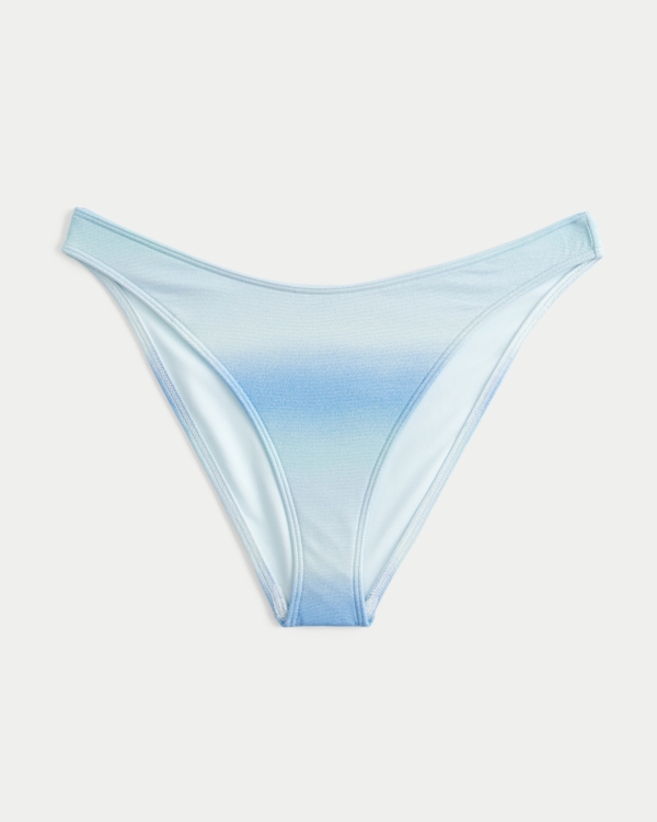 Shimmer High-Leg Cheeky Bikini Bottom, Light Blue Ombre Shine view 1