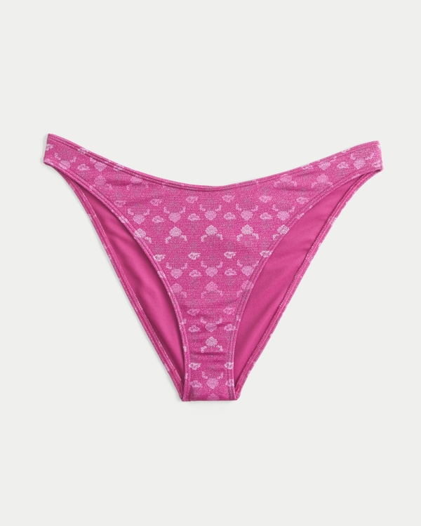 Shimmer High-Leg Cheeky Bikini Bottom, Dark Pink Shine view 1