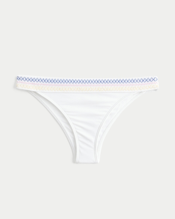 Smocked Waist High-Leg Cheekiest Bikini Bottom, White Stripe view 1