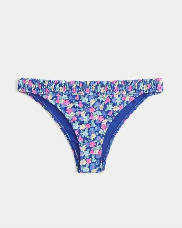 Bas de bikini le plus coquin à taille smockée et à jambes hautes, Bleu Marine À Motifs view 1