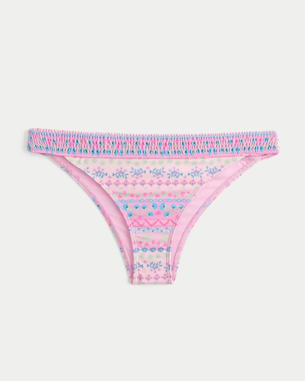 Smocked Waist High-Leg Cheekiest Bikini Bottom, Pink Pattern view 1