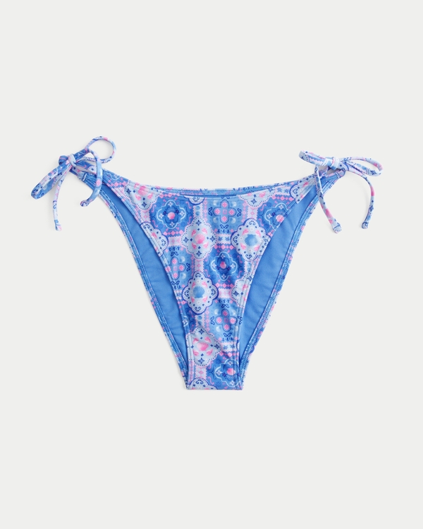 Side Tie Cheeky Bikini Bottom, Blue Pattern view 1