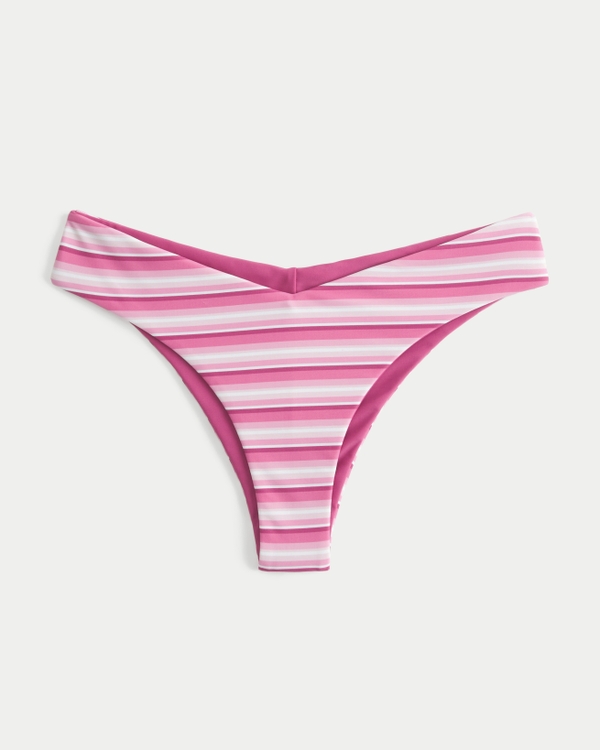 Reversible V-Waist Cheeky Bikini Bottom, Pink Stripe view 1