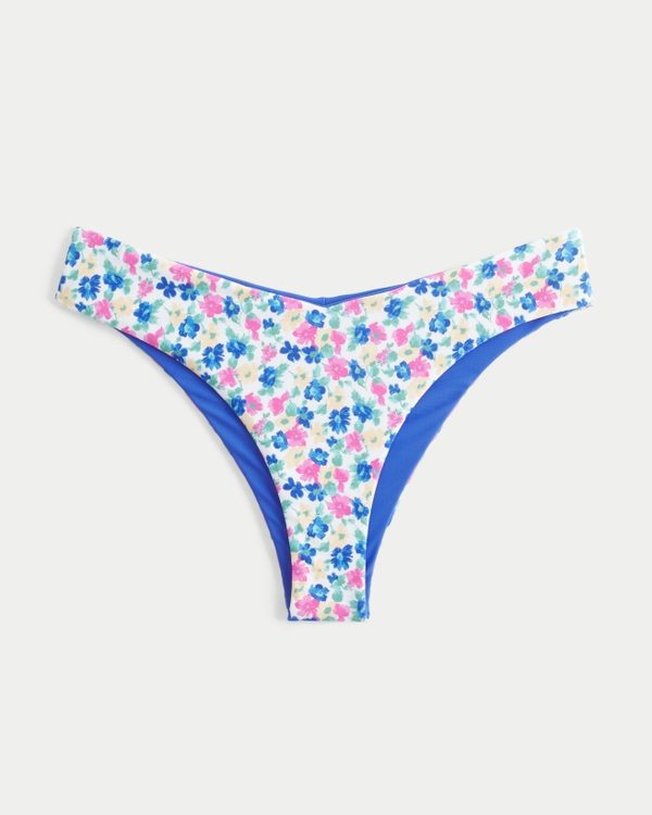 Reversible V-Waist Cheeky Bikini Bottom, Blue Floral view 1