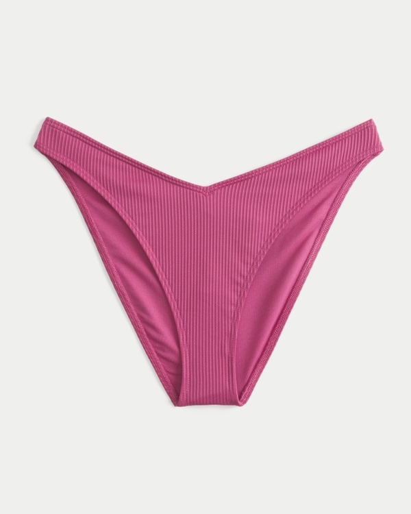 Ribbed Cheeky Bikini Bottom, Magenta view 1