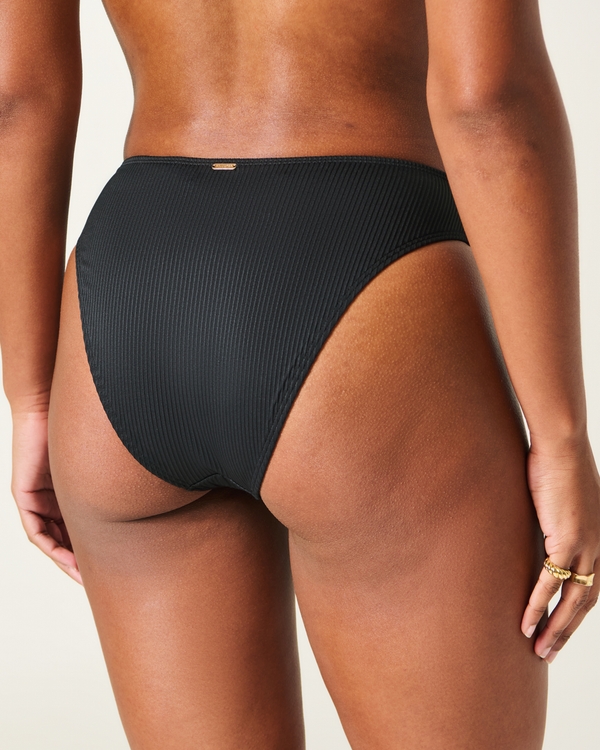 Curvy High-Leg High-Waist Ribbed Cheeky Bikini Bottom, Black view 2