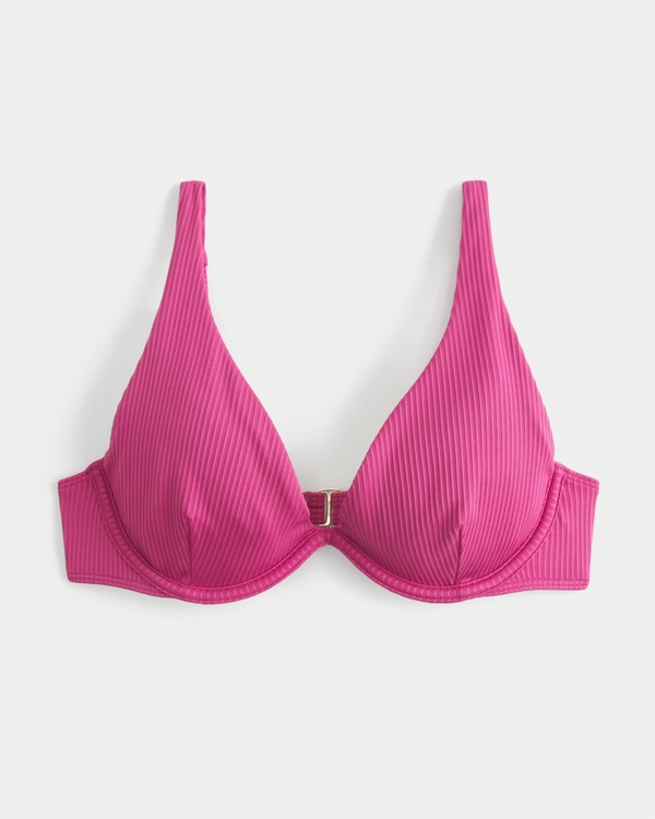 Haut de bikini côtelé style harnais avec armatures, Dark Pink Dd view 1