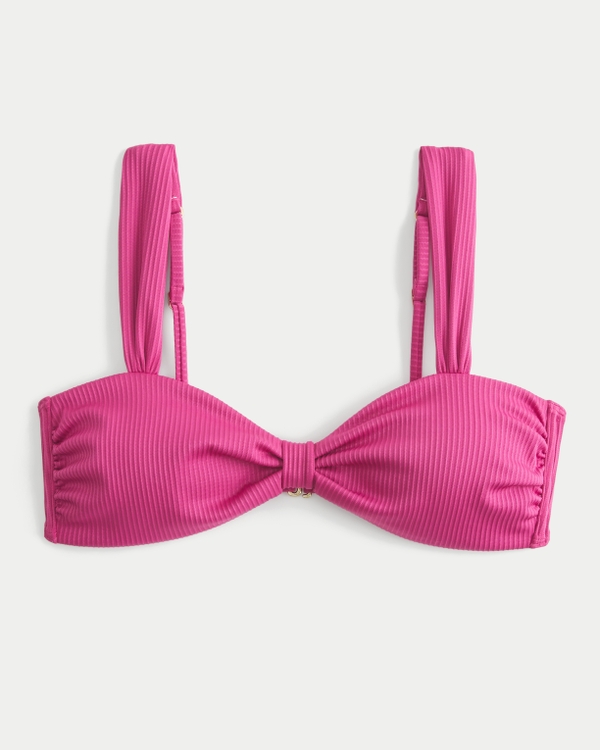 Ribbed Sweetheart Scoop Bikini Top, Magenta view 1