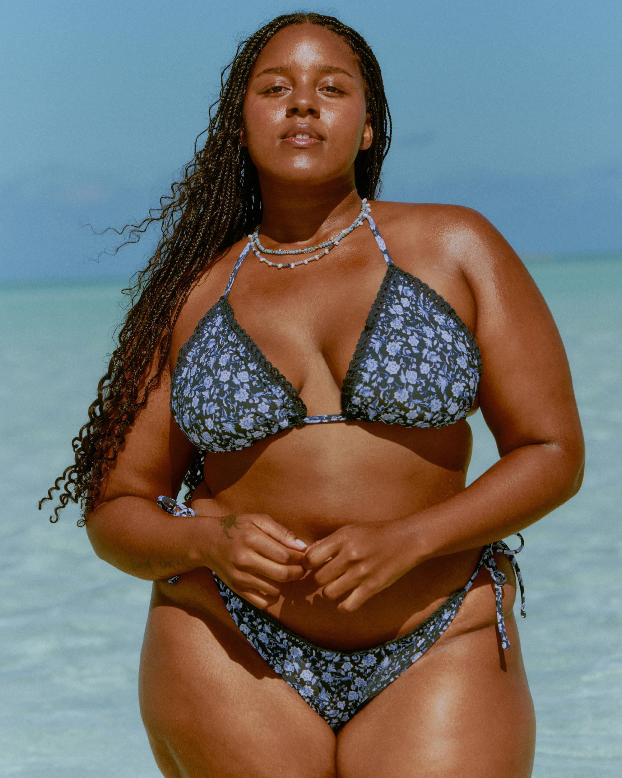 Stitched Trim Triangle Bikini Top