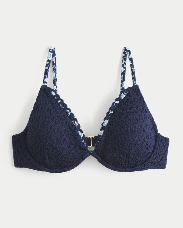 Top bikini con ferretto in stile uncinetto, Blu Navy view 1