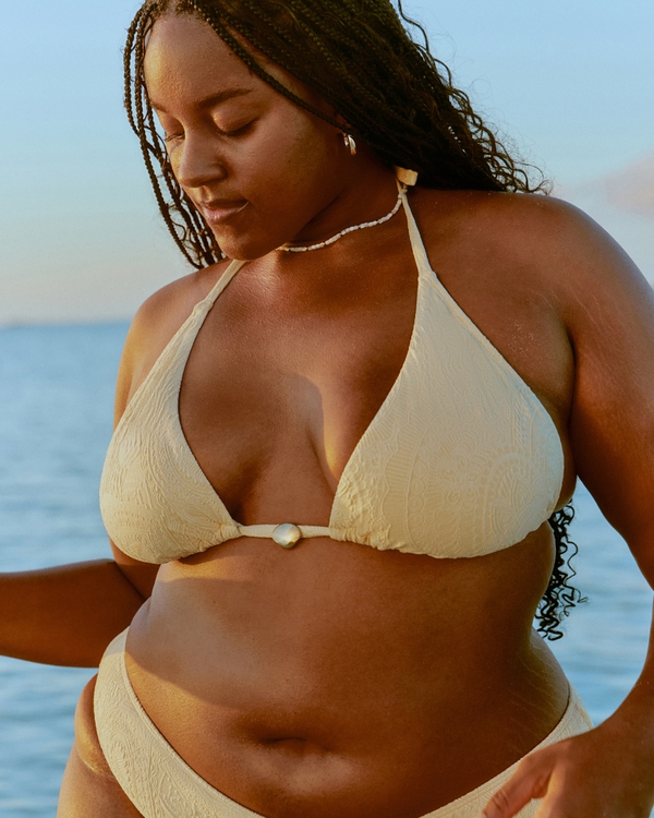 Jacquard Charm Triangle Bikini Top, Butter Yellow view 1