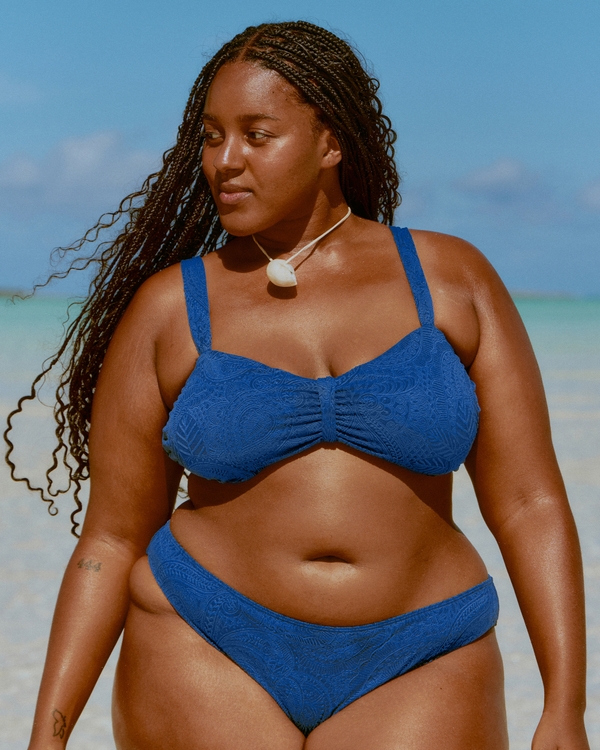 Jacquard Scoop Bikini Top, Indigo view 1