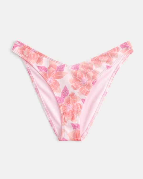 Ribbed Cheeky Bikini Bottom, Pink Floral view 1