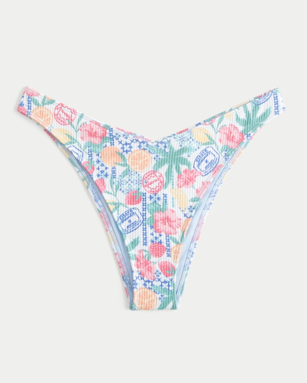 Ribbed Cheekiest Bikini Bottom, White Pattern view 1