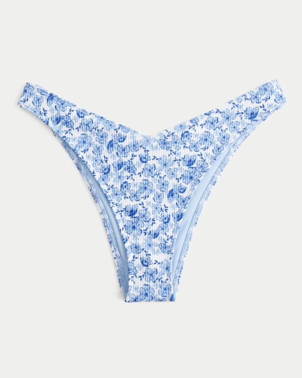 Ribbed Cheekiest Bikini Bottom, Light Blue Floral view 1