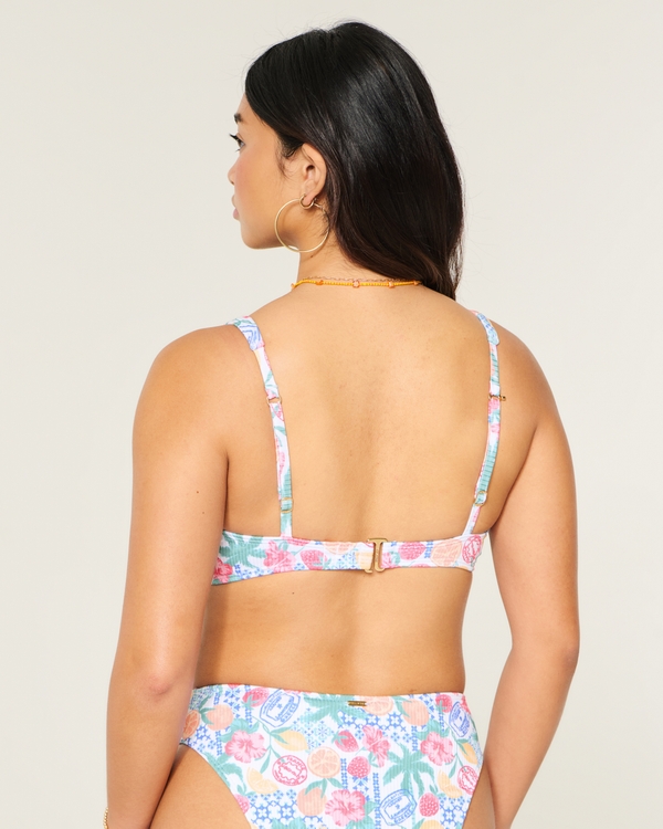 Top de bikini acanalado con aro interno con vértice alto y curvas, Estampado Blanco view 2