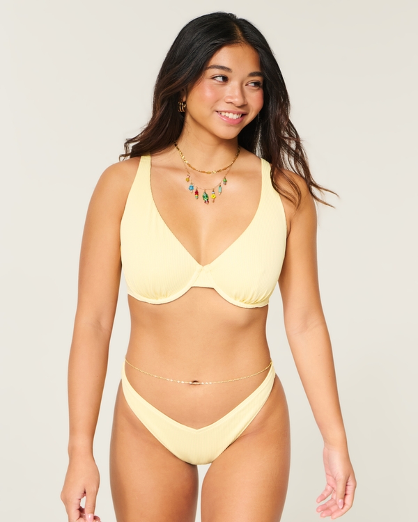 Curvy High Apex Ribbed Underwire Bikini Top, Butter Yellow view 1