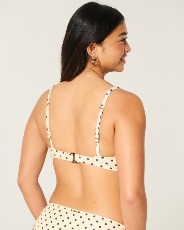Curvy High Apex Ribbed Underwire Bikini Top, Butter Yellow Dot view 2