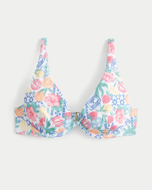 High Apex Ribbed Underwire Bikini Top, White Print view 1