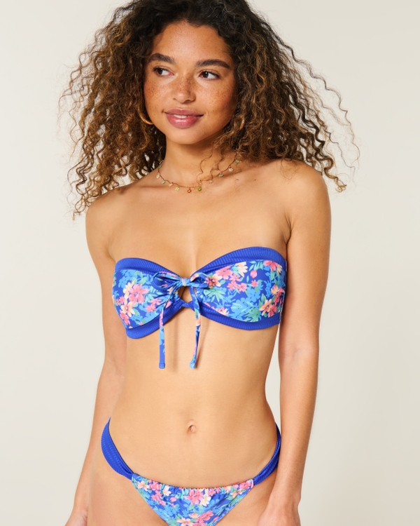 Wide Strap Bandeau Bikini Top, Cobalt Floral view 1