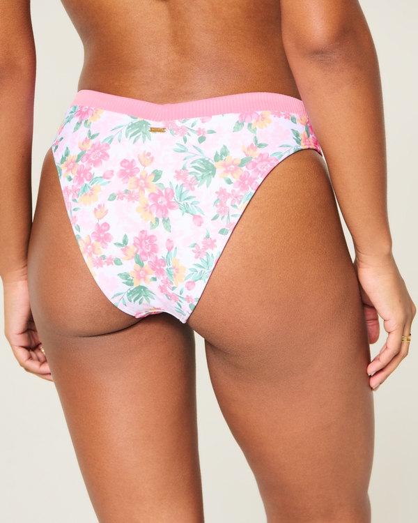 Curvy High-Rise V-Waist Cheeky Bikini Bottom, Light Pink Floral view 2