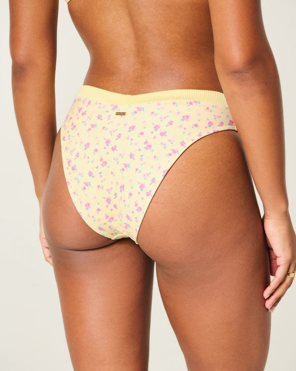 Curvy High-Rise V-Waist Cheeky Bikini Bottom, Butter Yellow Floral view 2