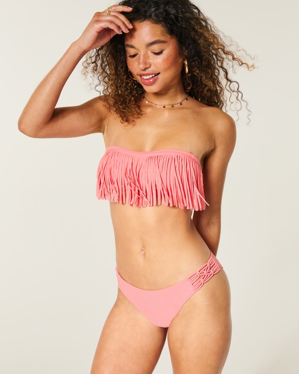 Macrame High-Leg Cheeky Bikini Bottom, Coral view 1