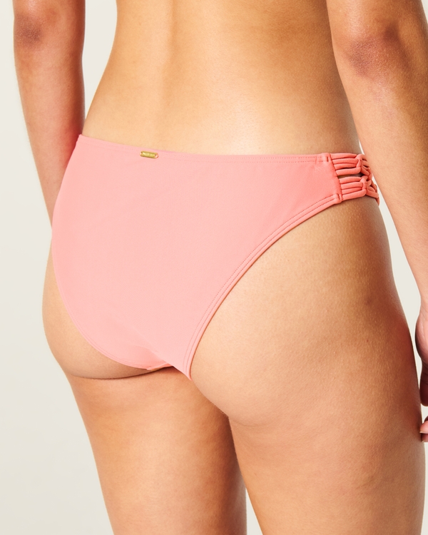 Macrame High-Leg Cheeky Bikini Bottom, Coral view 2