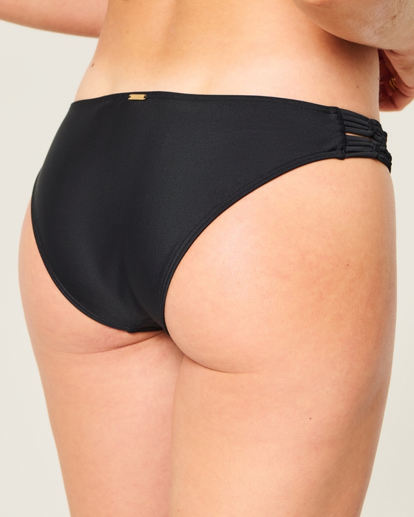 Macrame High-Leg Cheeky Bikini Bottom, Black view 2