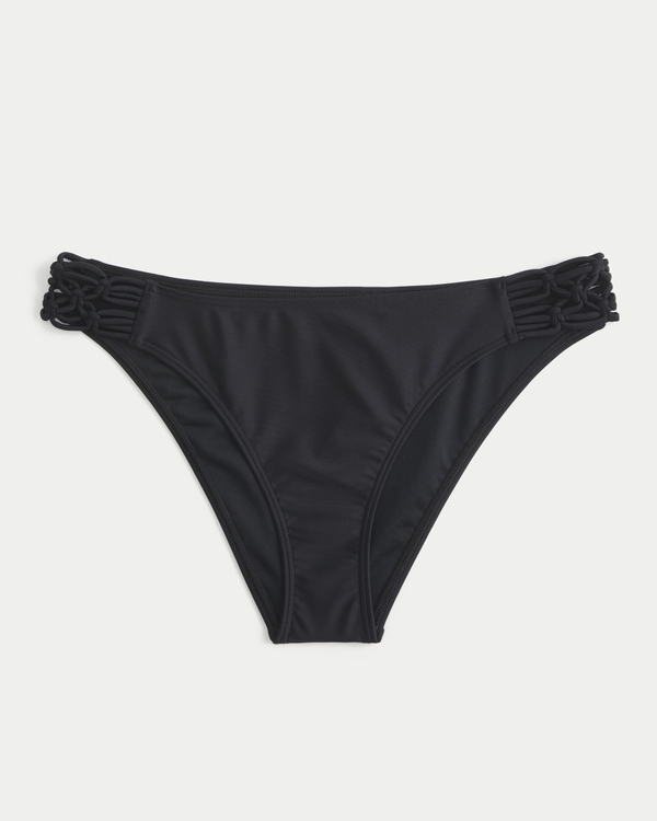 Macrame High-Leg Cheeky Bikini Bottom, Black view 1