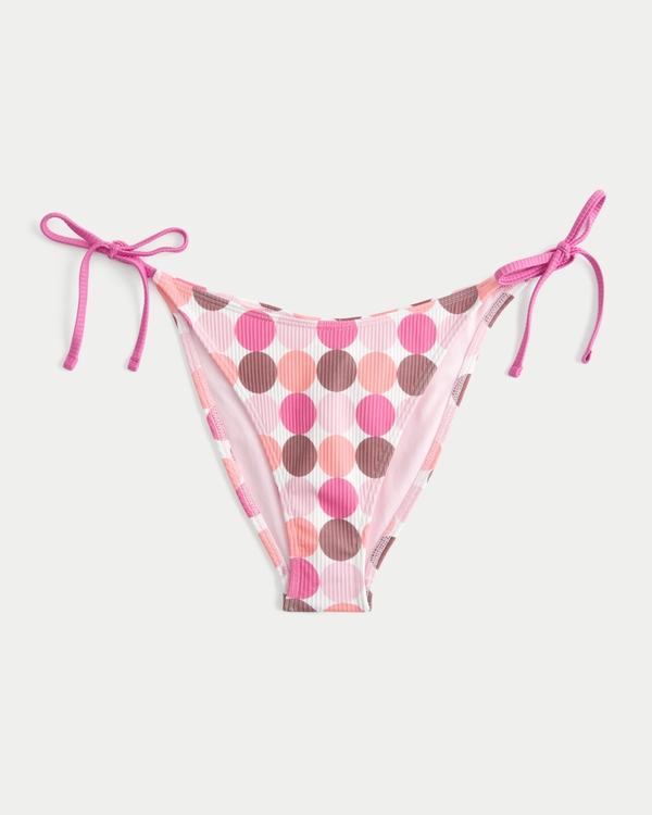 Rib Side Tie Cheeky Bikini Bottom, Pink Pattern view 1