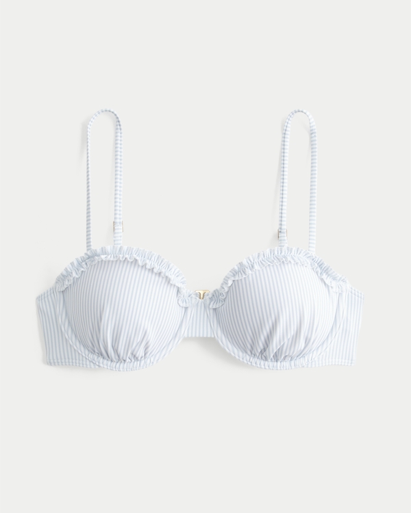Ruffle Balconette Bikini Top, Light Blue Stripe view 1