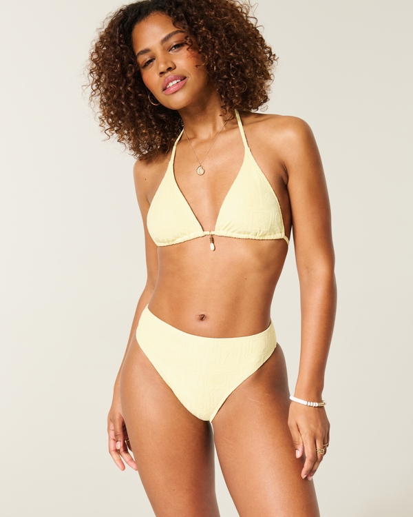 Curvy High-Waist Jacquard Cheeky Bikini Bottom, Butter Yellow view 1