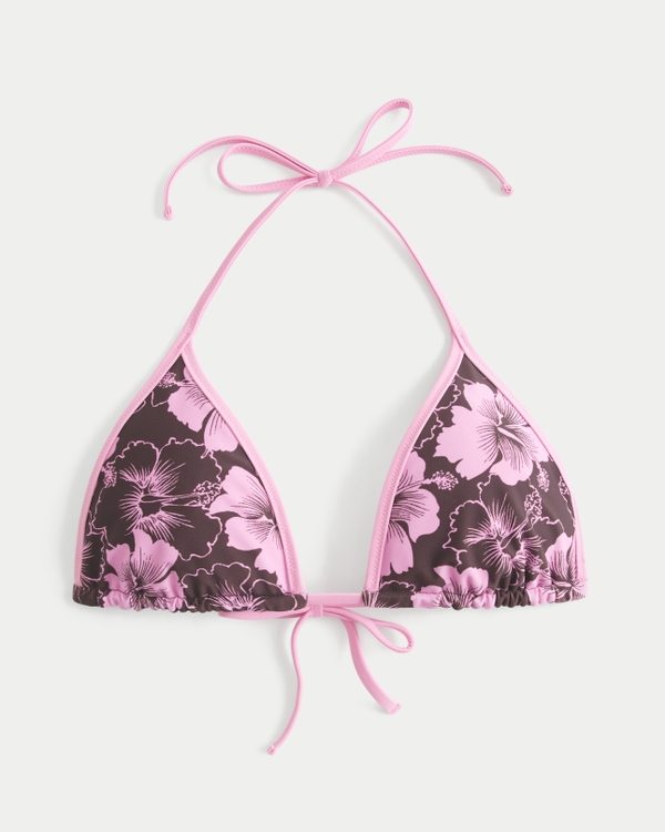 Reversible Pop Binding Triangle Bikini Top, Brown Floral view 1