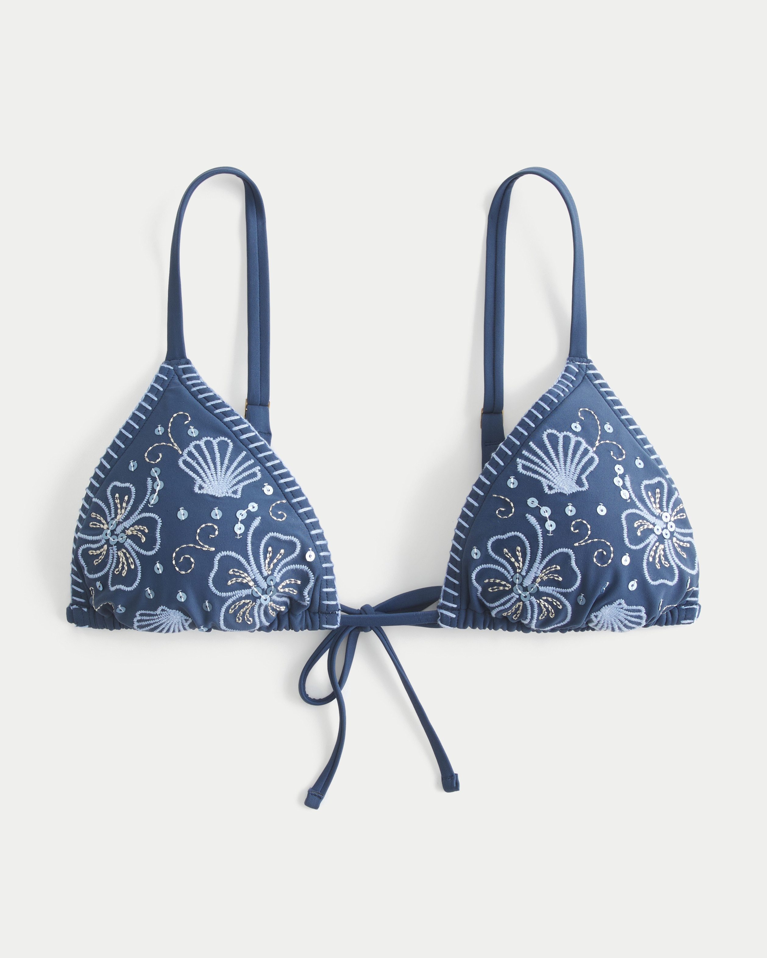 Embellished Stitch Over-the-Shoulder Triangle Bikini Top