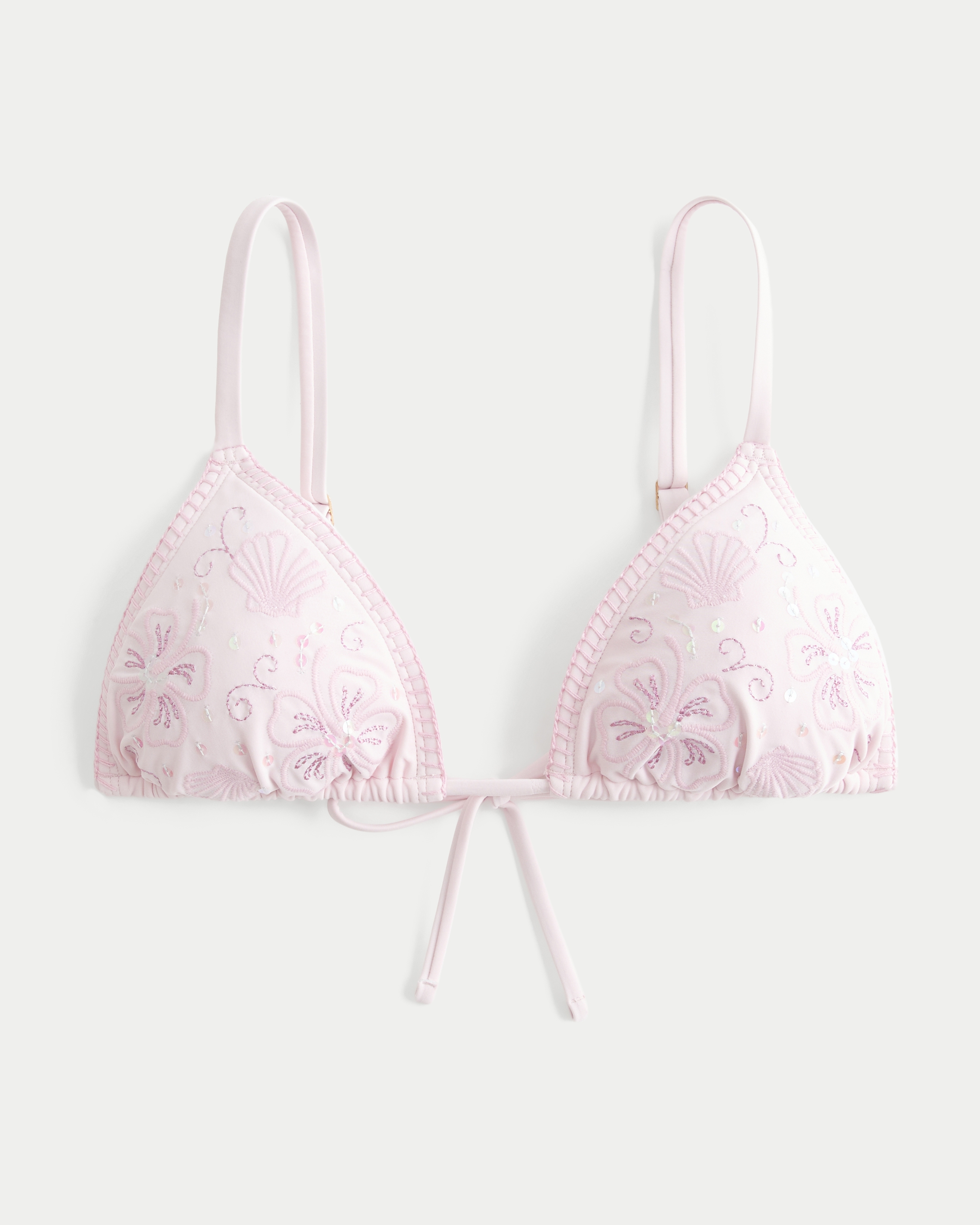 Embellished Stitch Over-the-Shoulder Triangle Bikini Top